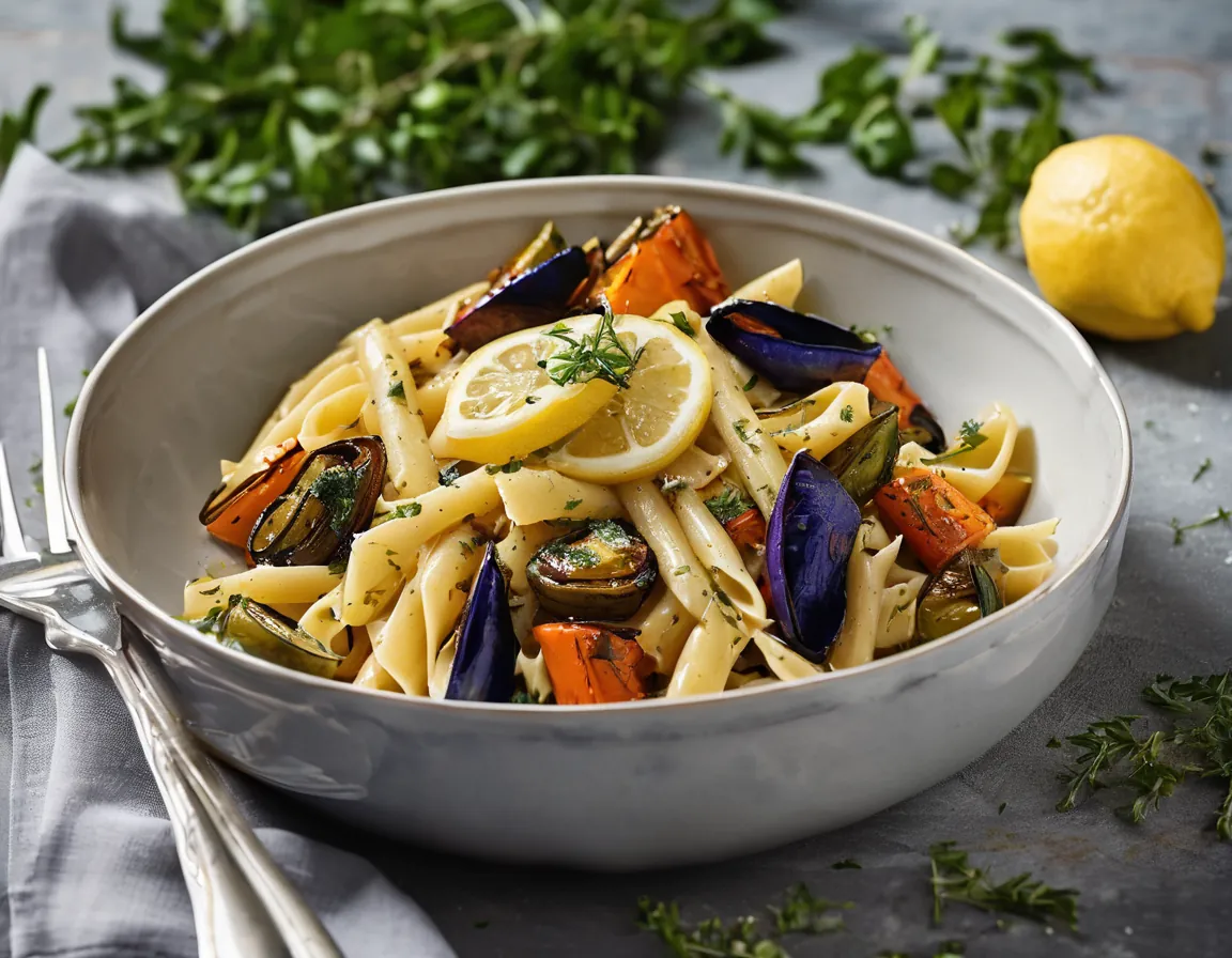 Pasta Mediterránea con Verduras Asadas y Salsa de Limón y Hierbas