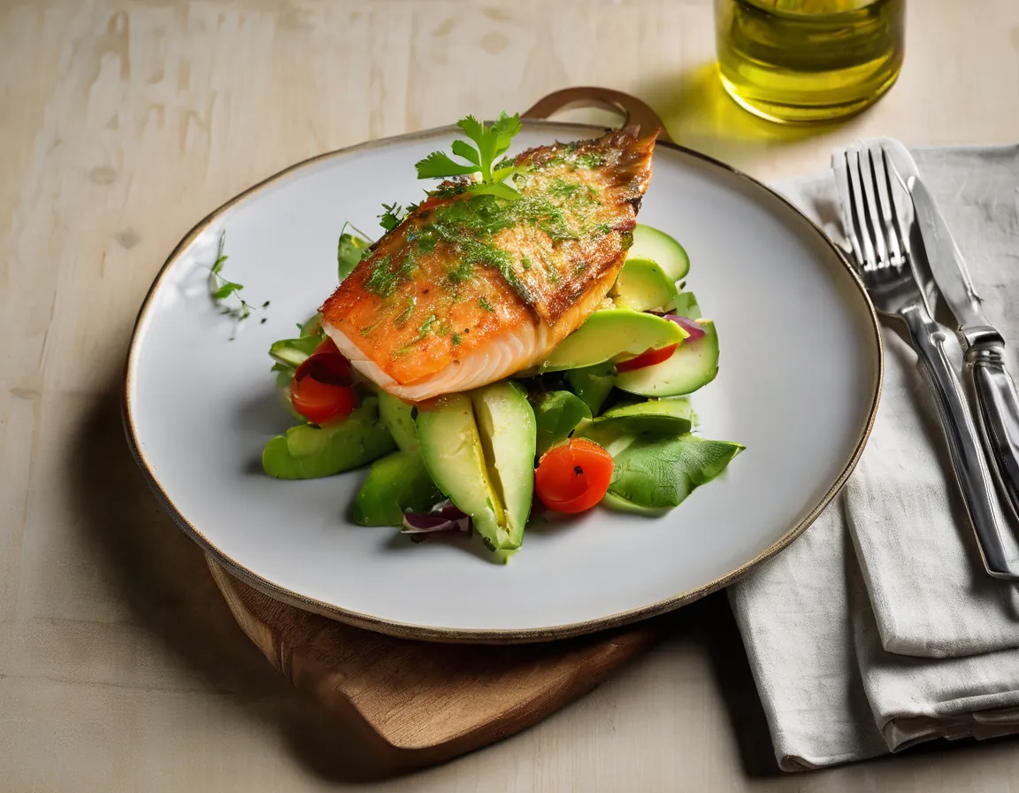Pescado al Horno con Ensalada de Aguacate y Tomate Adaptado para Diabetes T1