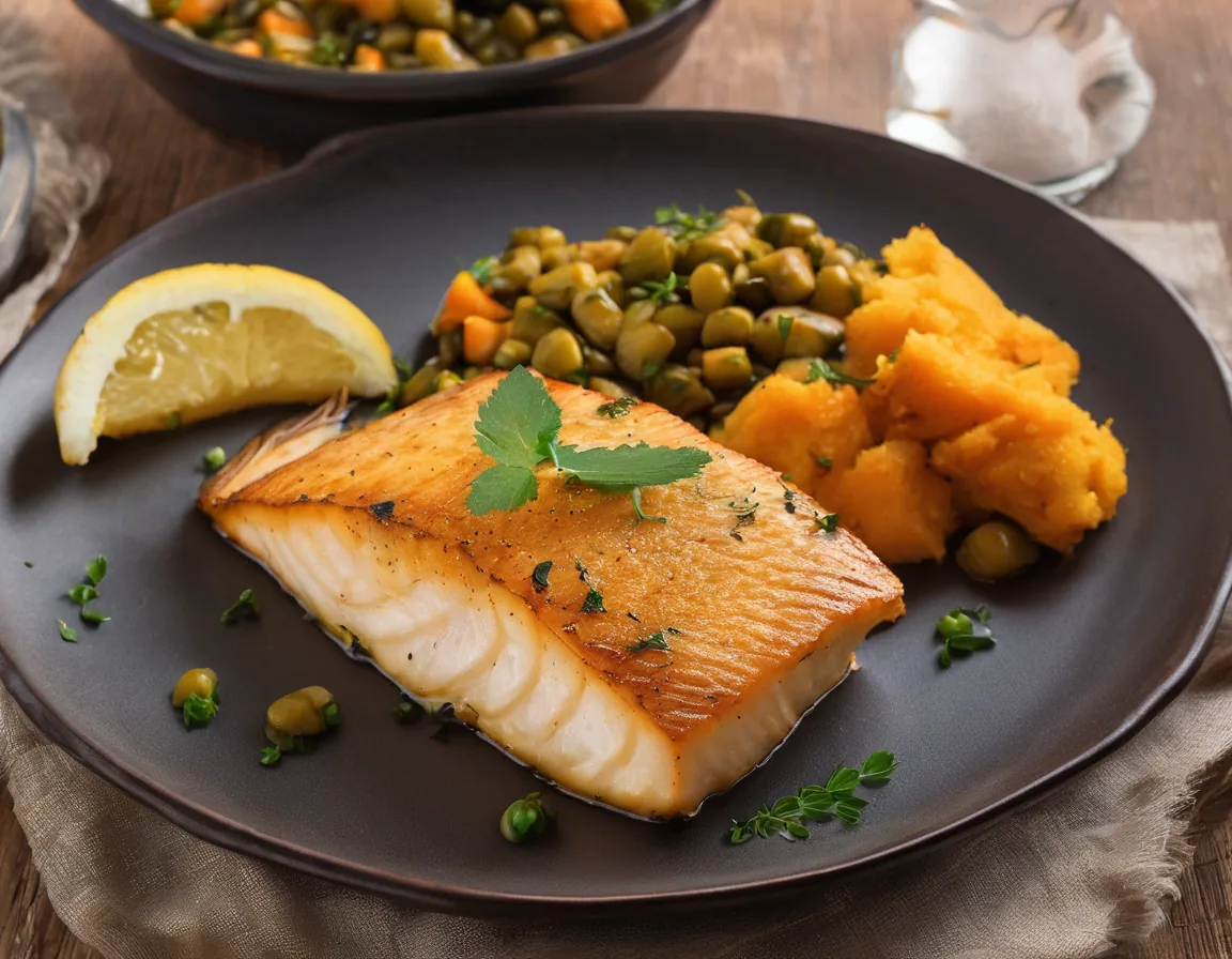 Pescado al Horno con Puré de Batatas Suave