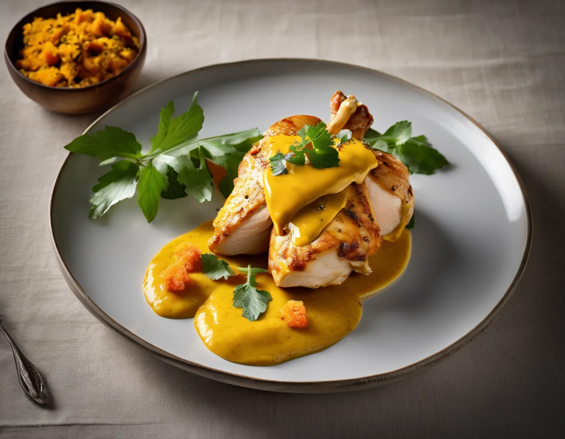 Pollo a la Papaya con Salsa de Cúrcuma y Almendras