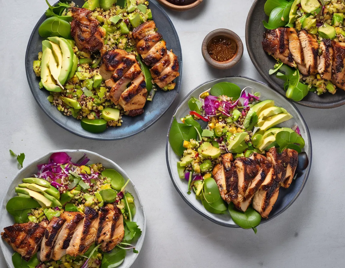 Pollo y Cordero a la Parrilla con Ensalada de Quinoa y Aguacate