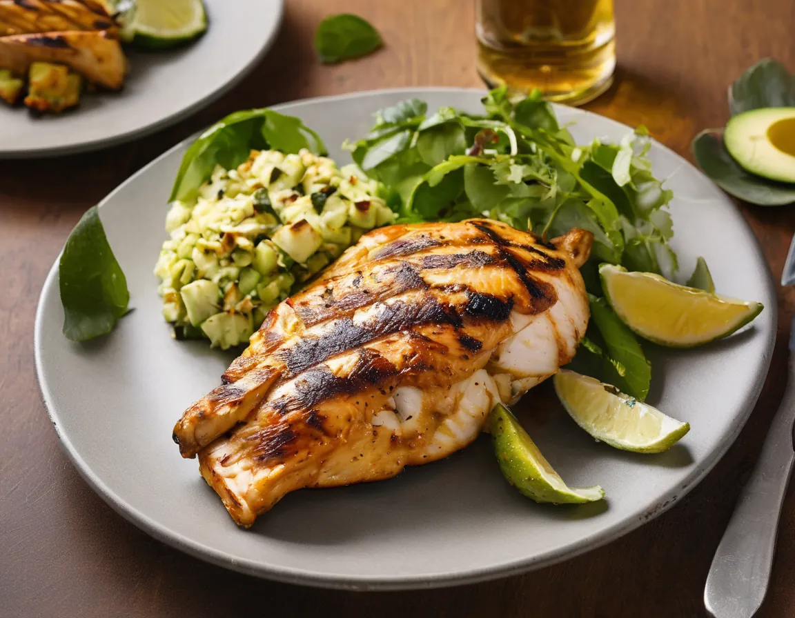 Pollo y Pescado a la Parrilla con Ensalada de Aguacate Adaptado para Intolerancia a la fructosa