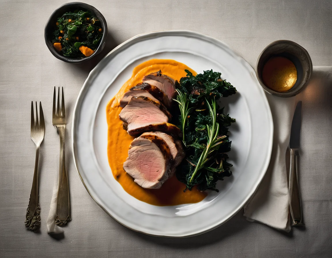 Lomo de Cerdo al Romero con Puré de Batatas y Col Rizada
