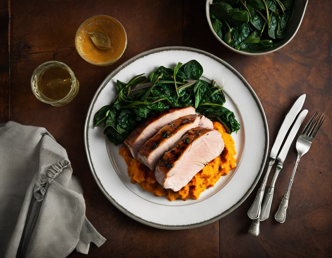 Lomo de Cerdo al Romero con Puré de Batatas y Espinacas