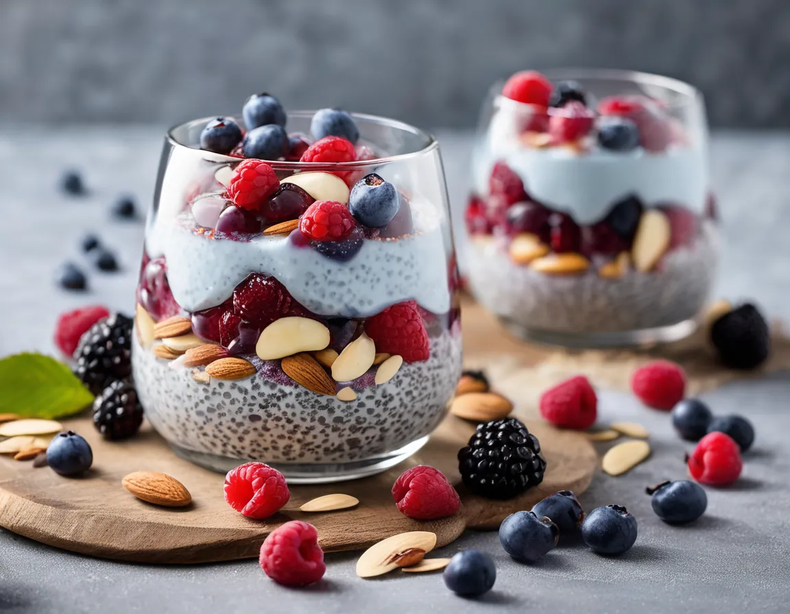 Pudín de Chía Bajo en Fructosa con Bayas y Almendras Adaptado para Intolerancia a la fructosa