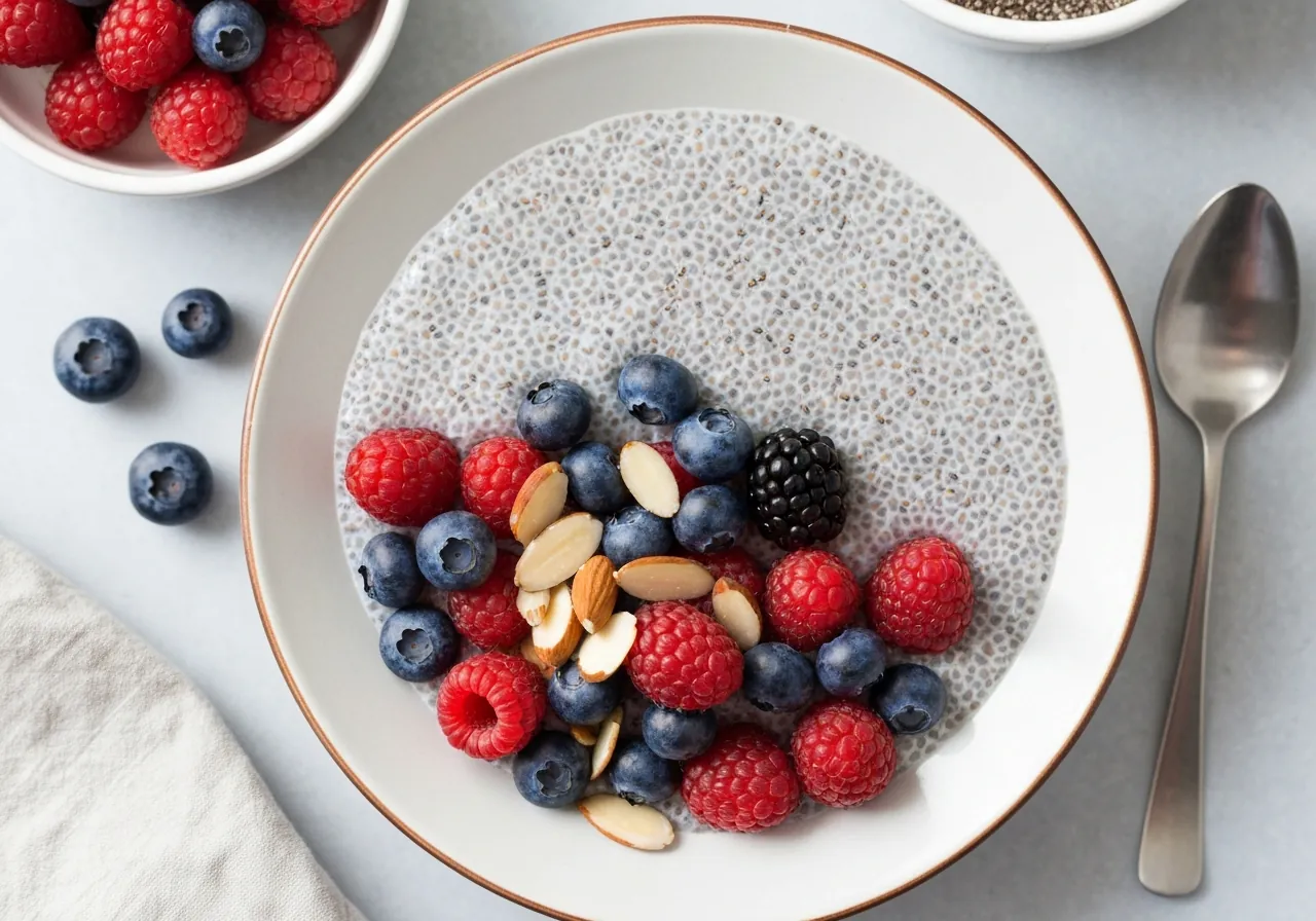 Pudín de Chía con Frutos Rojos al Estilo Mediterráneo Adaptado para Diabetes T1