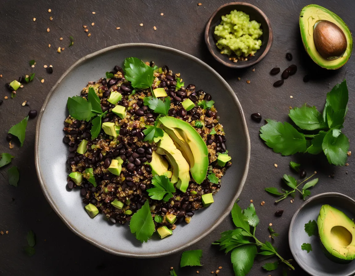 Quinua con Frijoles Negros y Aguacate a la Brasileña Adaptado para Hipercolesterolémia