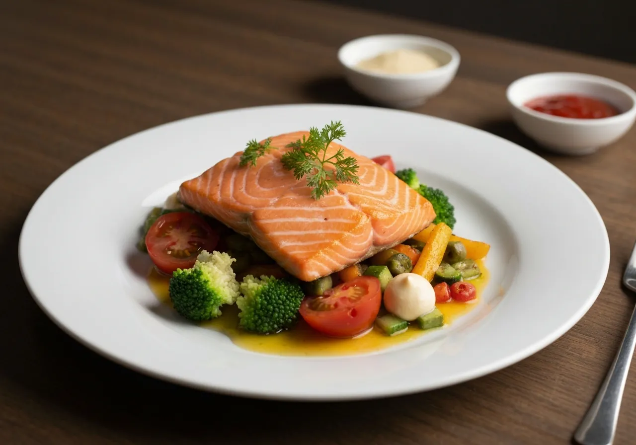 Salmón al Horno con Ensalada de Espinacas y Garbanzos