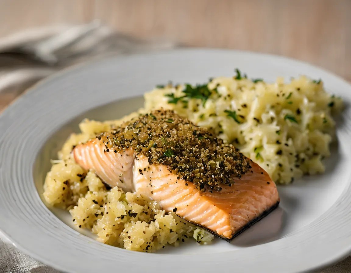 Salmón Asado con Farofa de Quinoa y Col Rizada Adaptado para Diabetes T1