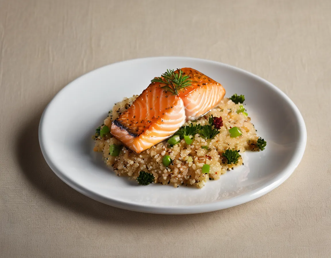 Salmón Asado con Quinoa y Col Rizada a la Minera
