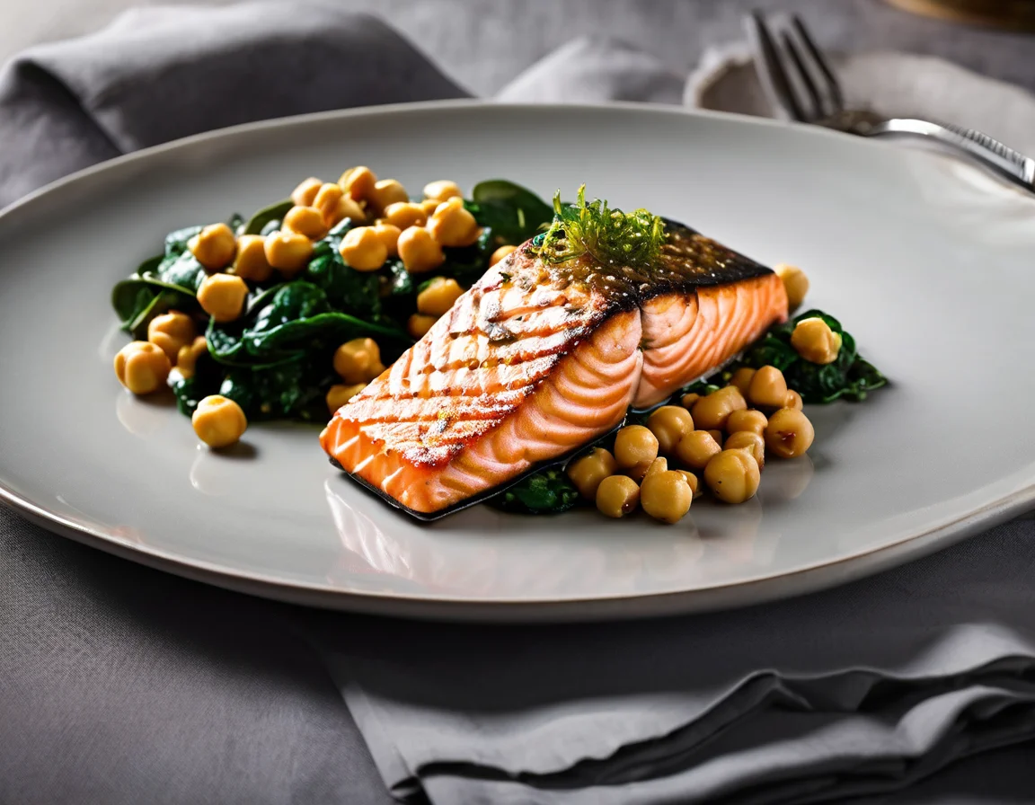 Salmón a la Española con Garbanzos y Espinacas