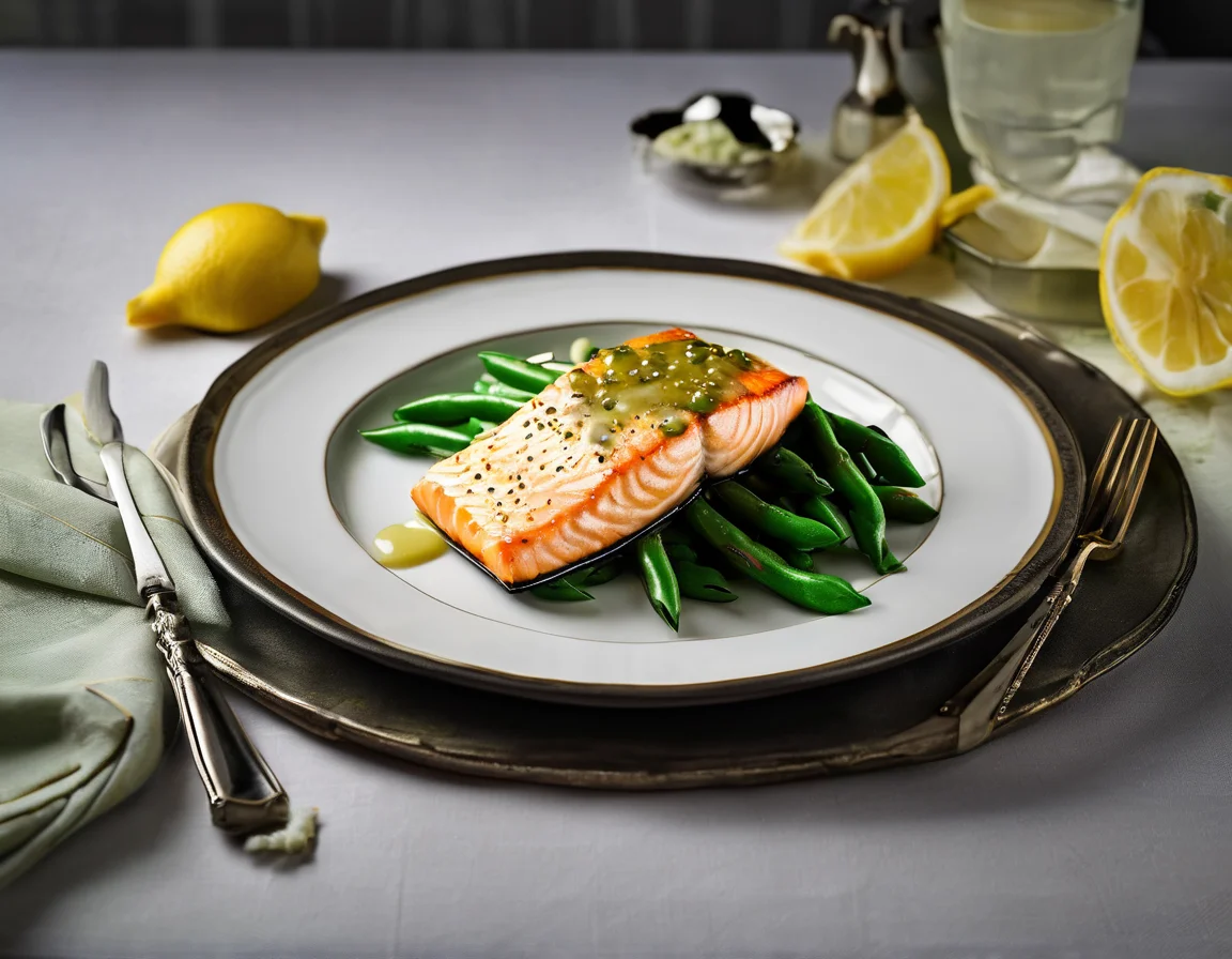 Salmón al Horno con Judías Verdes y Salsa de Limón