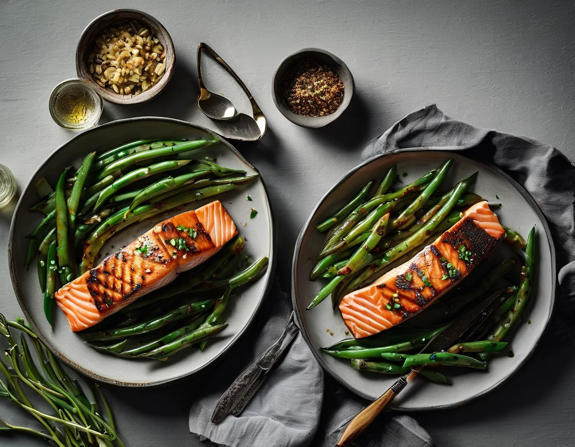 Salmón a la Plancha con Judías Verdes al Ajillo