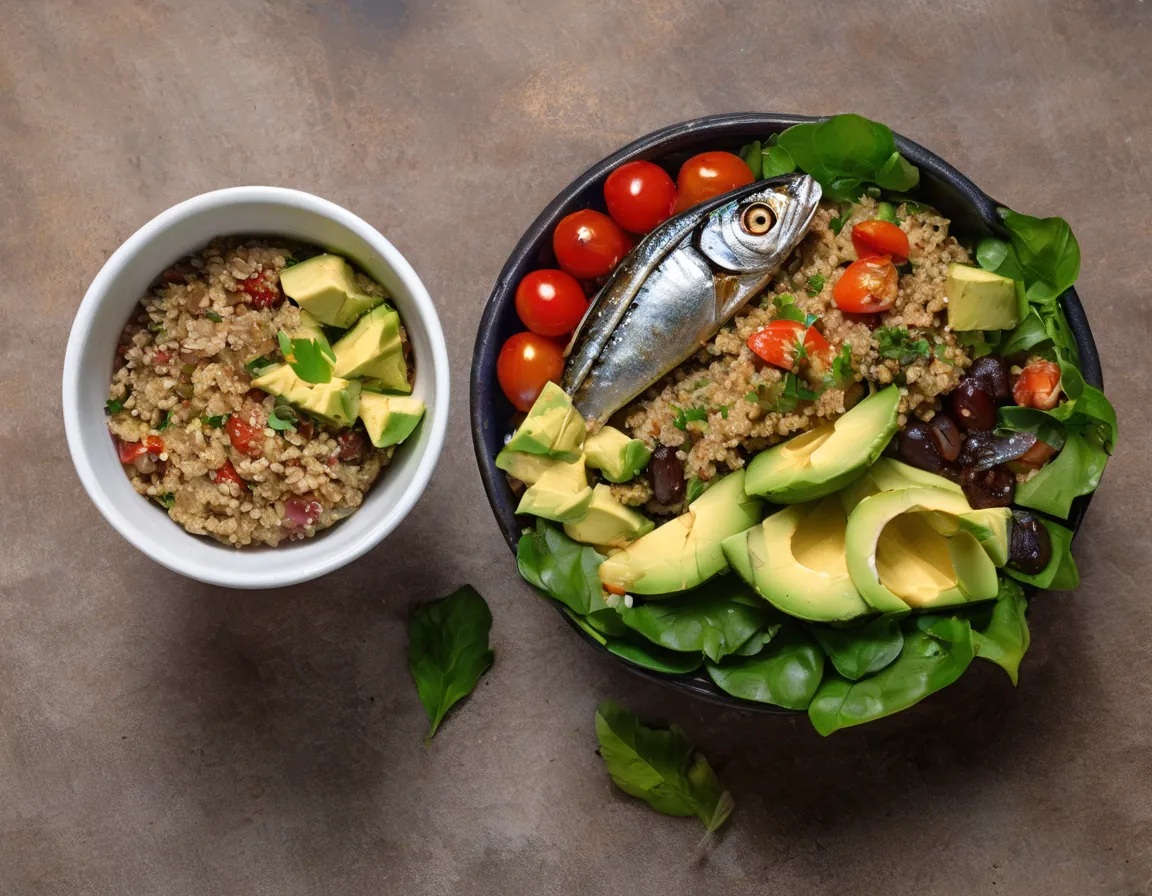 Sardina Asada con Farofa de Avena y Ensalada Tropical Adaptado para Hipercolesterolémia