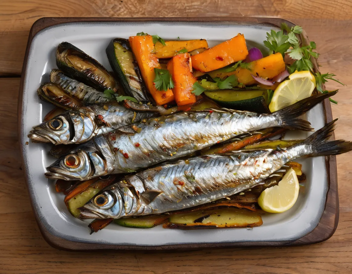 Sardinas a la parrilla canadiense con verduras suaves Adaptado para Erge