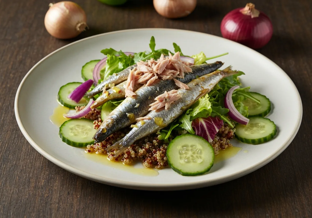 Sardinas a la Parrilla con Ensalada de Aguacate y Quinoa