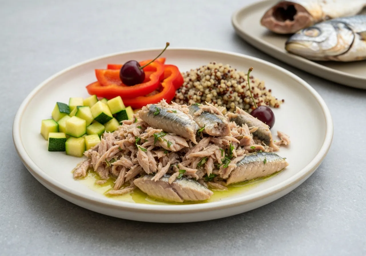 Sardinas a la Parrilla con Ensalada de Aguacate y Quinoa Adaptado para Resistencia insulina