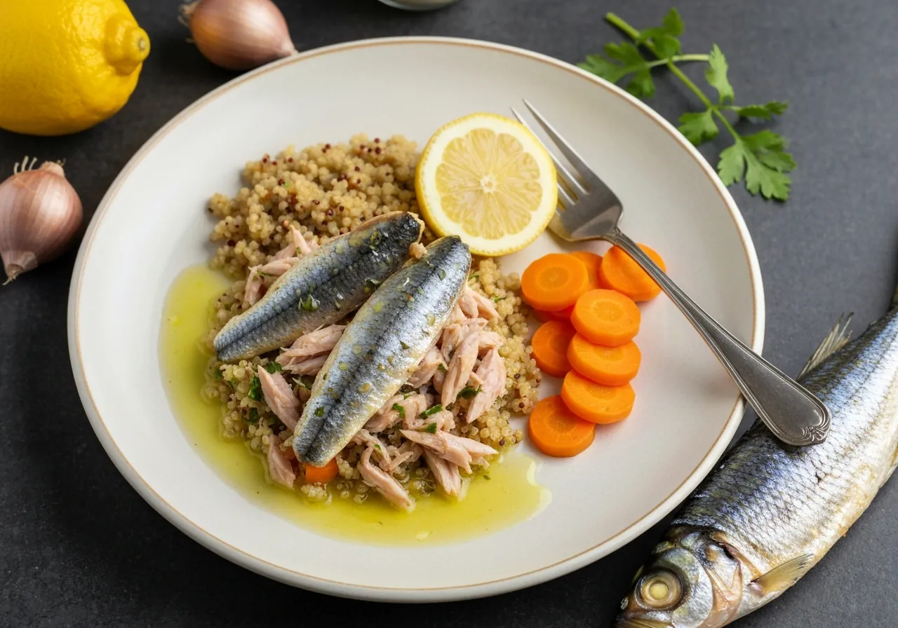 Sardinas al Horno con Puré de Calabaza y Zanahoria Adaptado para EII Crohn / Colitis Ulcerosa