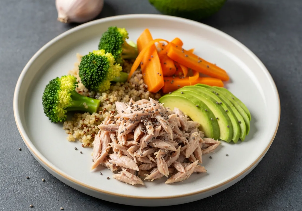 Sardinas Canadienses con Verduras Asadas y Quinoa Adaptado para Constipación Crónica