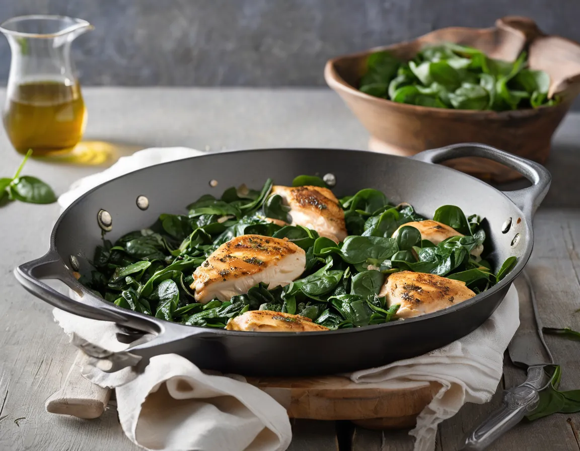 Sartén de Espinacas y Pollo Bajo en FODMAP Adaptado para SIBO Síndrome de Bacterias Intestinales Irritantes