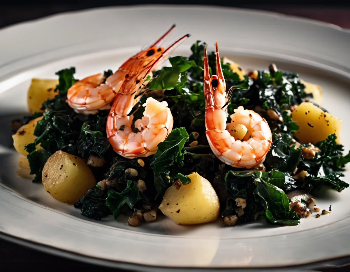Gambas a la Liguria con Col Rizada y Patatas
