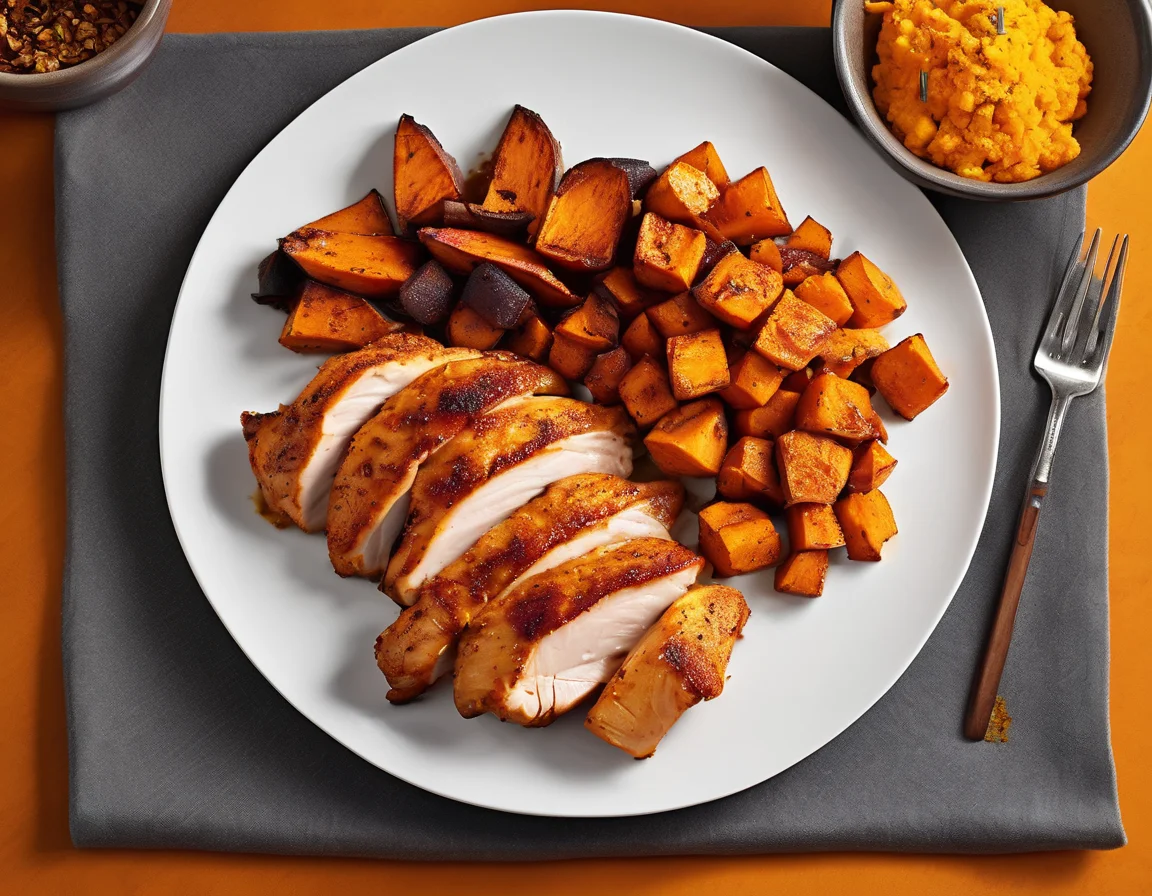 Pollo al Romero con Puré de Boniato y Espinacas