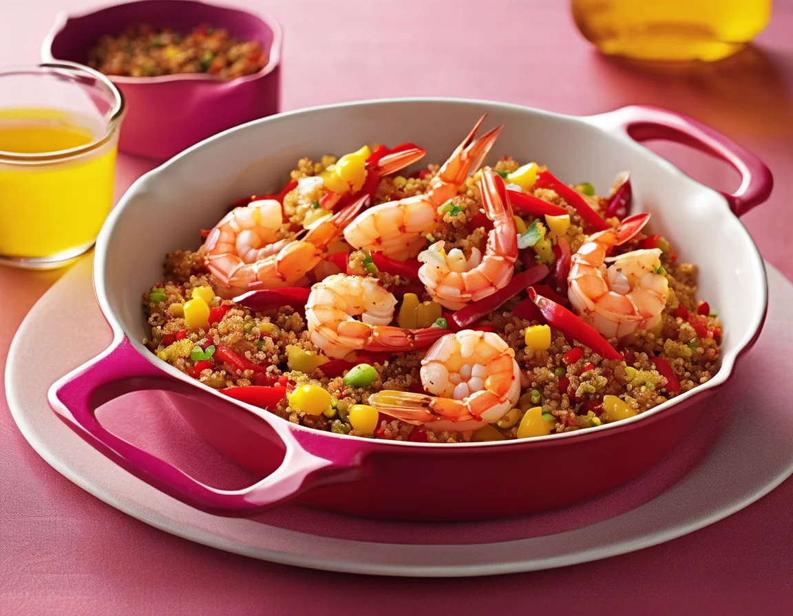 Gambas al Ajillo con Pimientos Asados