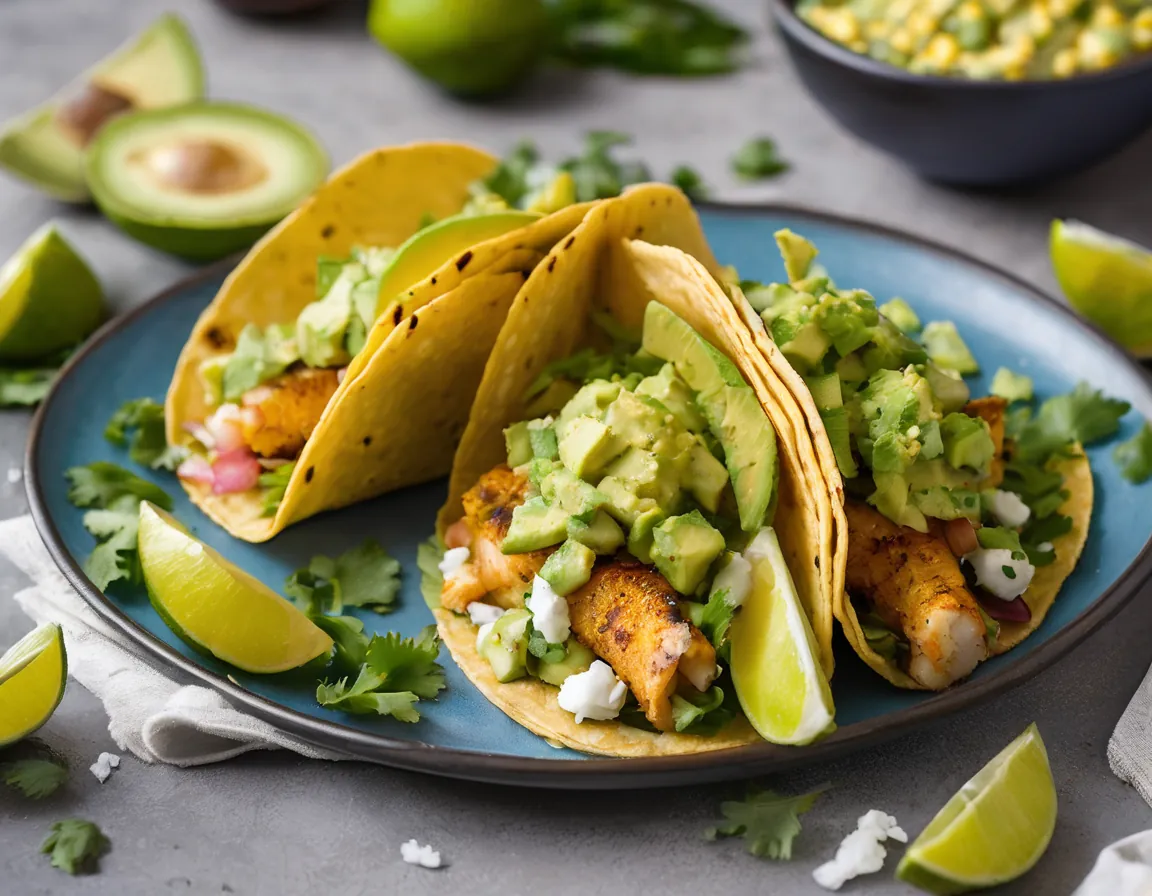 Tacos de Pescado con Ensalada de Maíz y Aguacate