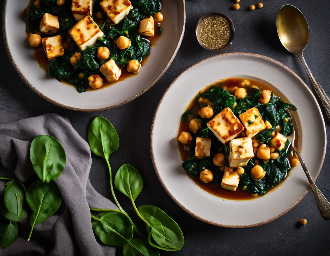 Tofu a la Española con Garbanzos y Espinacas