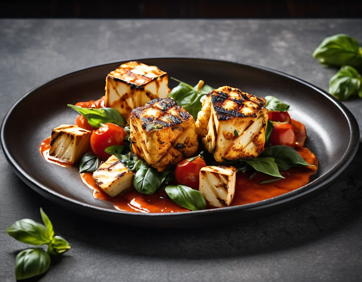 Coliflor y Tofu a la Parrilla con Salsa de Tomate y Albahaca