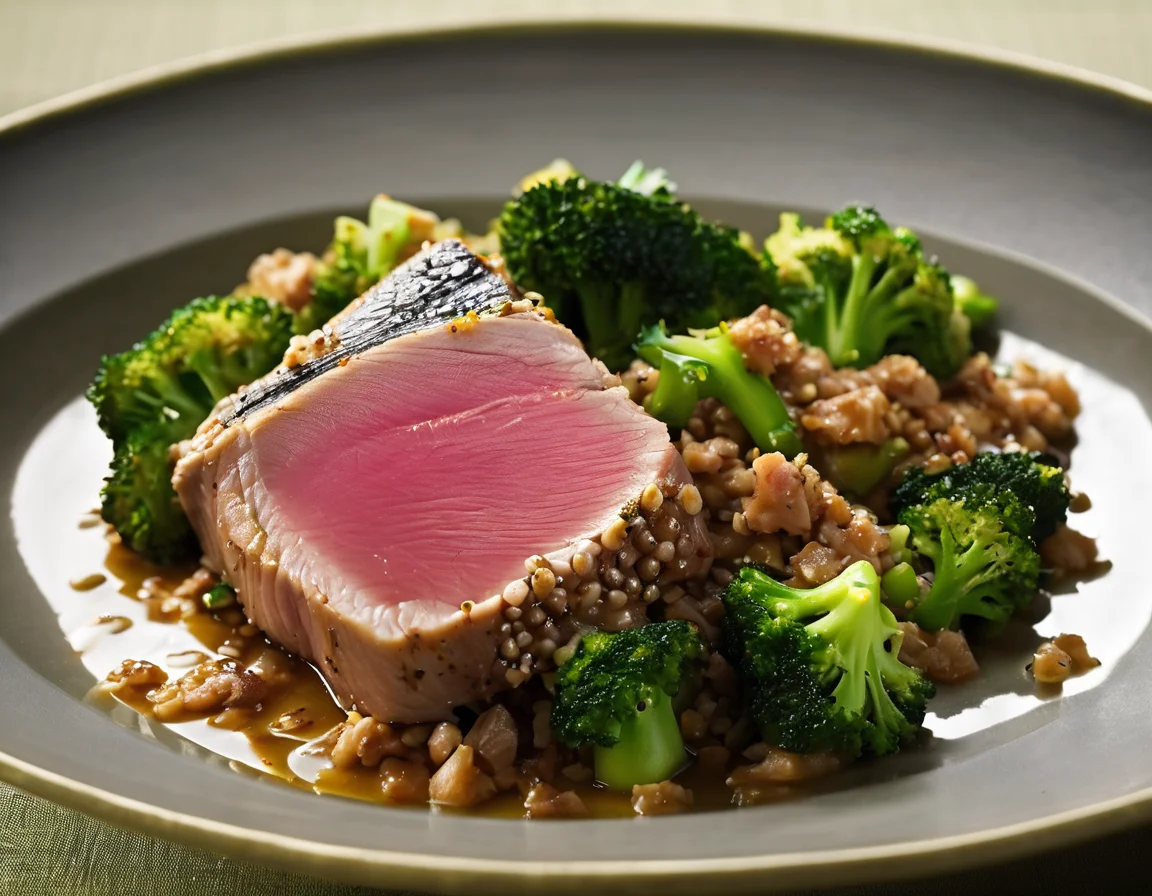 Atún a la Plancha con Puré de Boniato y Ensalada de Garbanzos