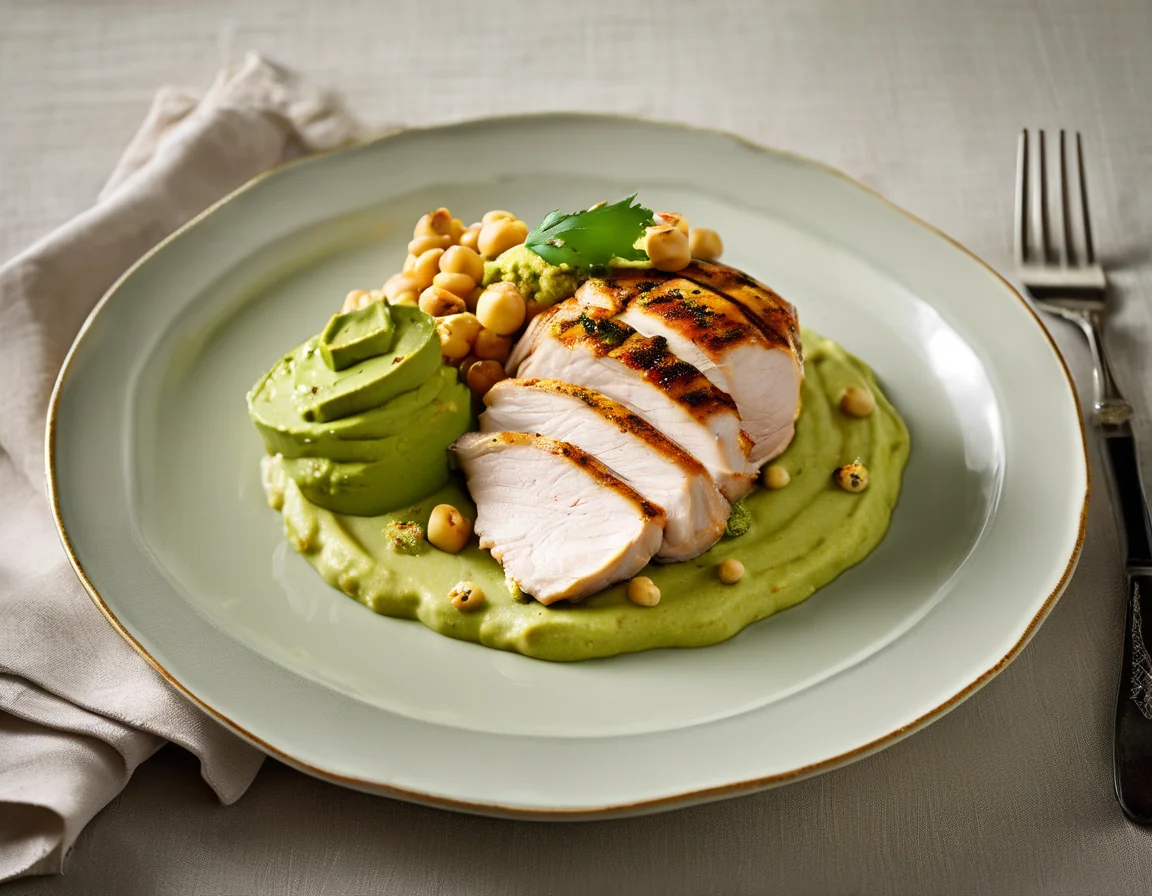 Pechuga de Pavo Tropical con Puré de Garbanzo y Aguacate