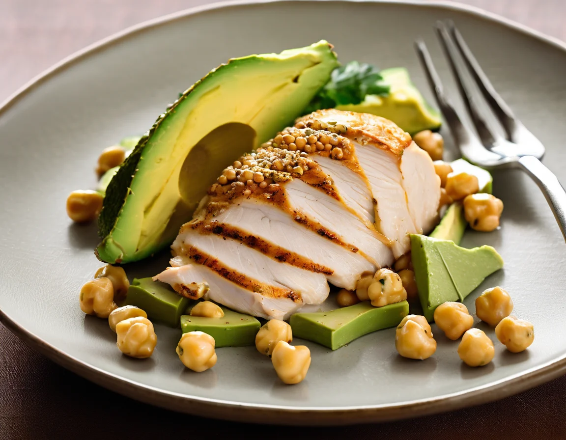 Pechuga de Pavo Tropical con Garbanzos Cremosos y Aguacate