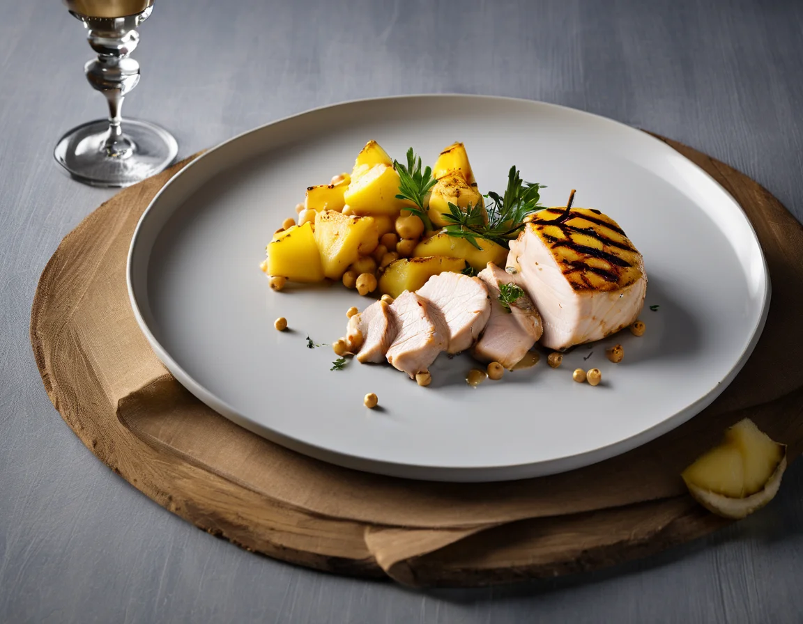 Filete de Pavo con Crema de Garbanzos y Piña a la Parrilla